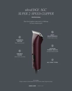 Andis AGCB Super 2 Speed Brushless Clipper - Burgundy 11 Andis AGCB Super 2 Speed Brushless Clipper - Burgundy -Pet Care Store AN 23370 2